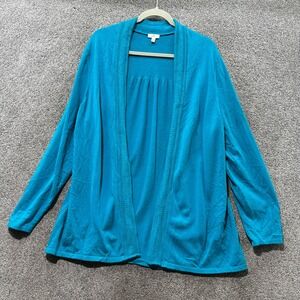 Talbots Cardigan Sweater Woman 2X Blue Knit Open Front‎